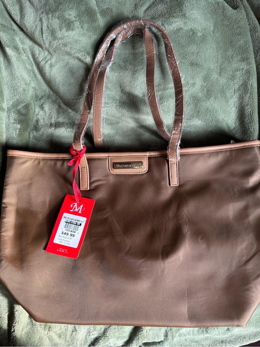 Montana West Chocolate Brown Tote with Tan Trim